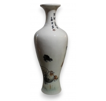 Vase chinois décor coq, poule et poussins