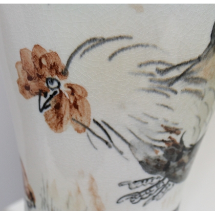 Vase chinois décor coq, poule et poussins