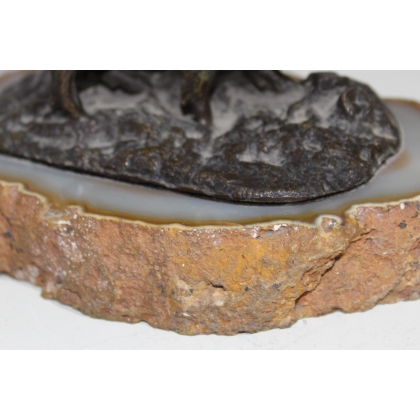 Bronze wild boar on an agate plinth