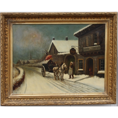 Paintings | Oil on canvas painting: "Hôtel du Lion Moinat SA – Antiques and Decor"
