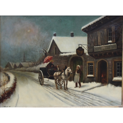 Paintings | Oil on canvas painting: "Hôtel du Lion Moinat SA – Antiques and Decor"