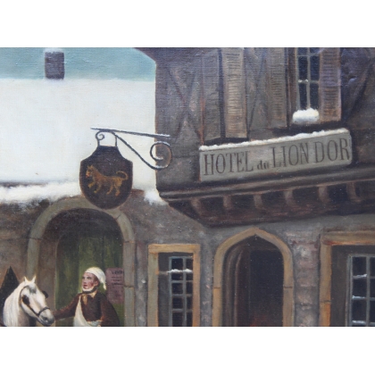 Paintings | Oil on canvas painting: "Hôtel du Lion Moinat SA – Antiques and Decor"