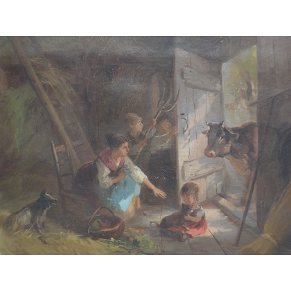 Paintings | Painting: ‘Stable Scene’. Moinat SA  – Antiques and home décor