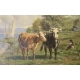 Tableau "Vaches au bord du lac" signé