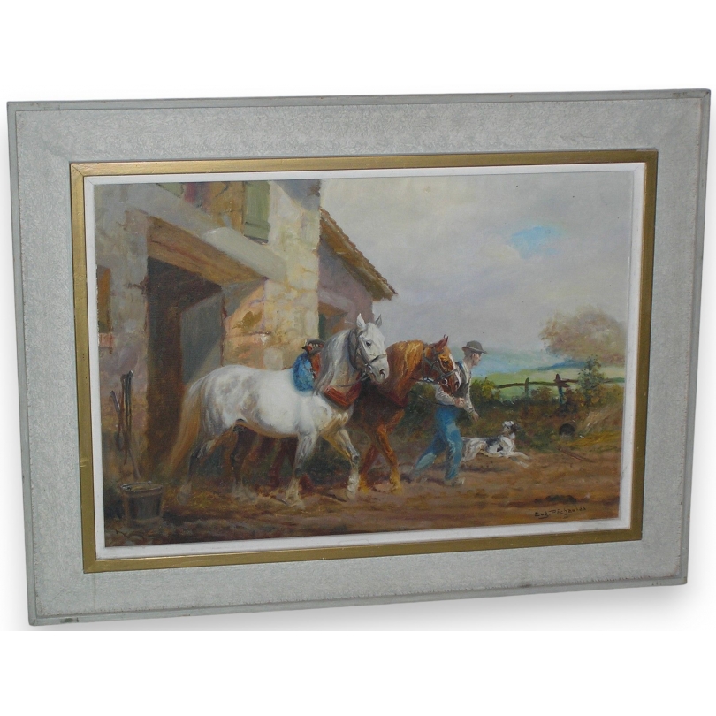 Paintings | Painting: ‘Farm with Horses’. Moinat SA  – Antiques and home décor