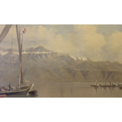 Tableau \"Barques sur le Léman\" signé L. MELLEY