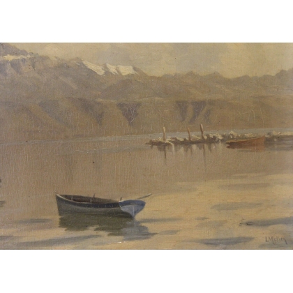 Tableau \"Barques sur le Léman\" signé L. MELLEY