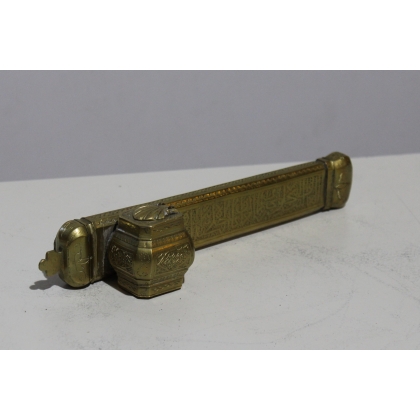 Engraved brass penholder and inkwell