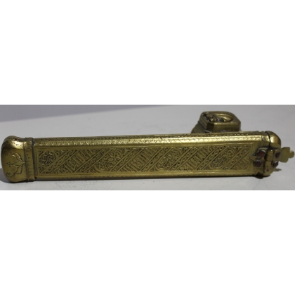 Engraved brass penholder and inkwell