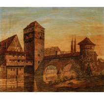 Tableau "Vue d'Alsace" en marqueterie et peinture