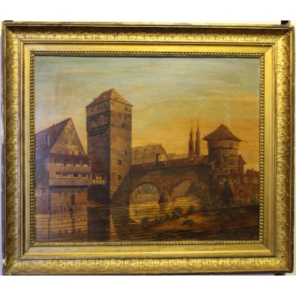 Tableau "Vue d'Alsace" en marqueterie et peinture