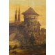 Tableau "Vue d'Alsace" en marqueterie et peinture