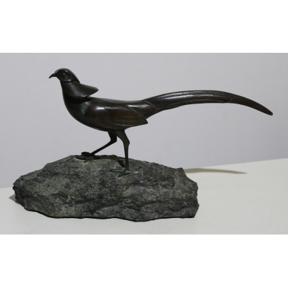 Faisan en bronze sur une pierre, signé REUSSNER