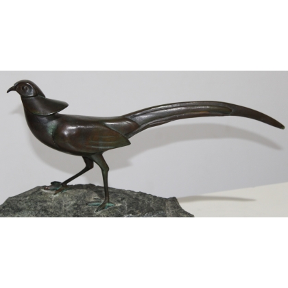 Faisan en bronze sur une pierre, signé REUSSNER