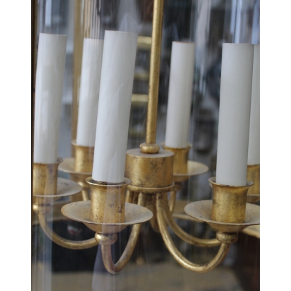 Lanterne ronde en fer doré à 6 lumières