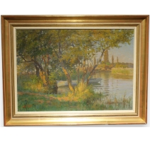 Painting "Riverside with boats