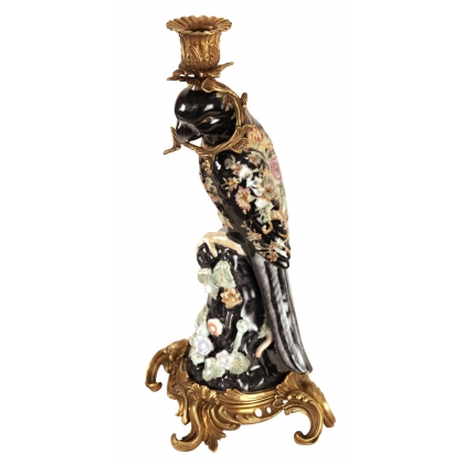 Paire de bougeoirs "Perroquets noirs"