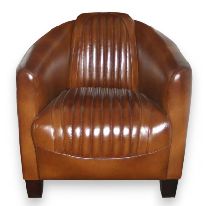 Fauteuil club Barquette sport en cuir brun