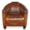 Fauteuil club Barquette sport en cuir brun