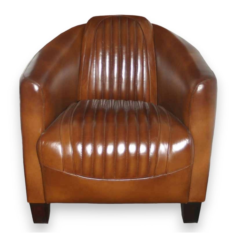 Fauteuil club Barquette sport en cuir brun