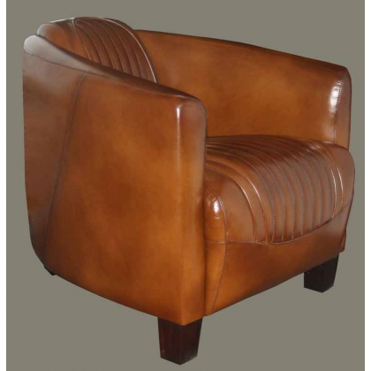 Fauteuil club Barquette sport en cuir brun
