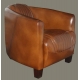 Fauteuil club Barquette sport en cuir brun