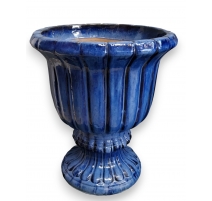 Vase en terre cuite vernissée bleue