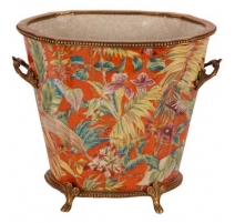 Cache-pot ovale en porcelaine orange