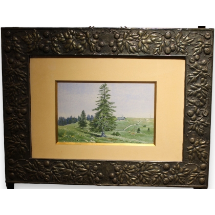 Aquarelle \"Vue du Jura\" signée A. FIEDLER