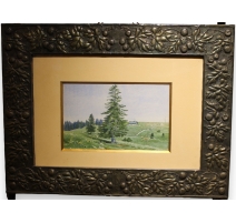 Aquarelle "Vue du Jura" signée A. FIEDLER