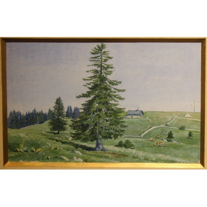 Aquarelle \"Vue du Jura\" signée A. FIEDLER
