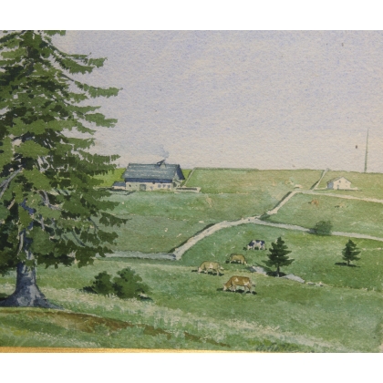 Aquarelle \"Vue du Jura\" signée A. FIEDLER