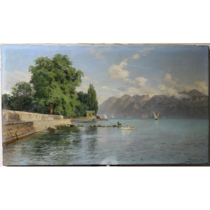 Tableau "Vue du Lac Léman" sginé A. PRÖTEL 97