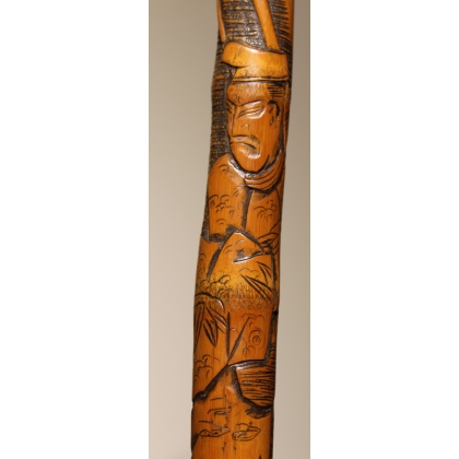 Canne en bambou sculpté, pommeau racine