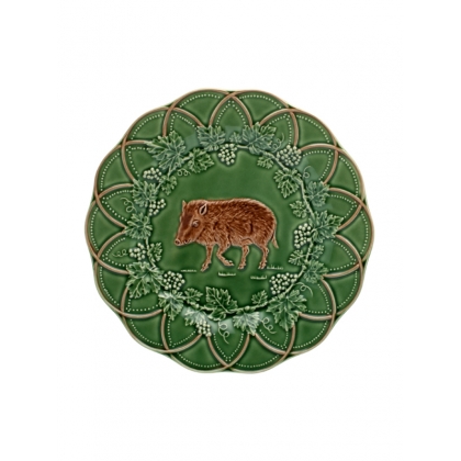 Assiette en faïence verte chasse Sanglier