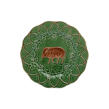 Assiette en faïence verte chasse Sanglier