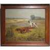 Tableau \"Chiens de chasse\" signé C. PEROT