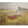 Tableau \"Chiens de chasse\" signé C. PEROT