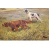 Tableau \"Chiens de chasse\" signé C. PEROT