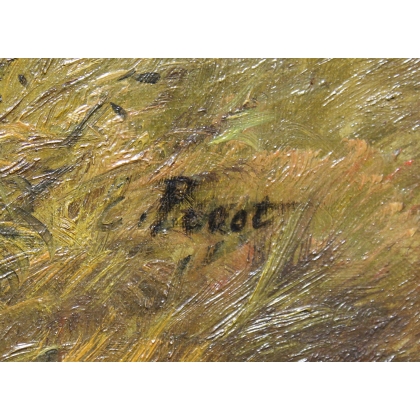 Tableau \"Chiens de chasse\" signé C. PEROT