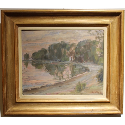 Tableau \"Bord de lac à Rolle\" signé L. FATIO 44