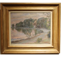 Tableau "Bord de lac à Rolle" signé L. FATIO 44