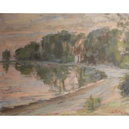 Tableau \"Bord de lac à Rolle\" signé L. FATIO 44