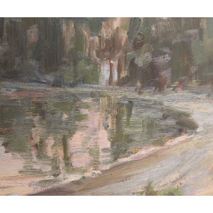 Tableau \"Bord de lac à Rolle\" signé L. FATIO 44