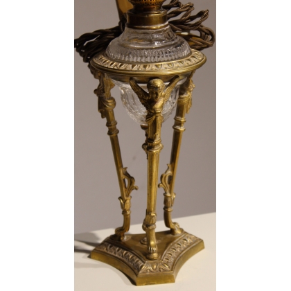 Lampe Napoléon III en bronze avec coupe en cristal