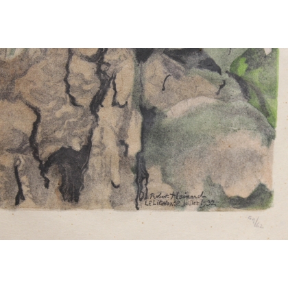 Gravure "Nid d'épeichette" signée Robert HAINARD
