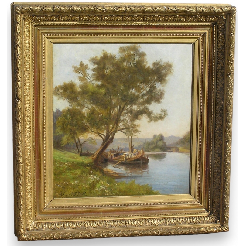 Paintings | Painting: ‘View of the riverbank’. Moinat SA  – Antiques and home décor