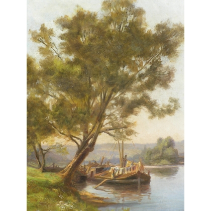 Paintings | Painting: ‘View of the riverbank’. Moinat SA  – Antiques and home décor