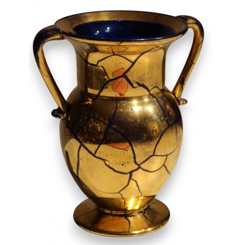 Vase à anses en verre de Saint-Prex doré