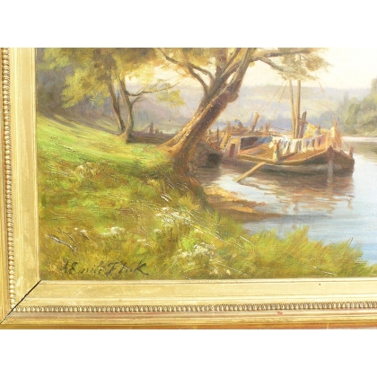 Paintings | Painting: ‘View of the riverbank’. Moinat SA  – Antiques and home décor